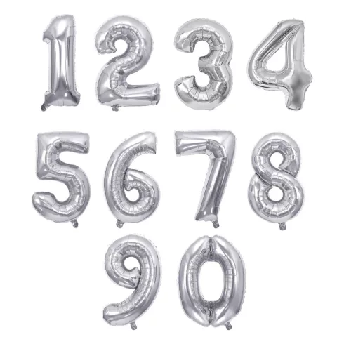 32- Party szám alakú lufi ezüst, 100 cm