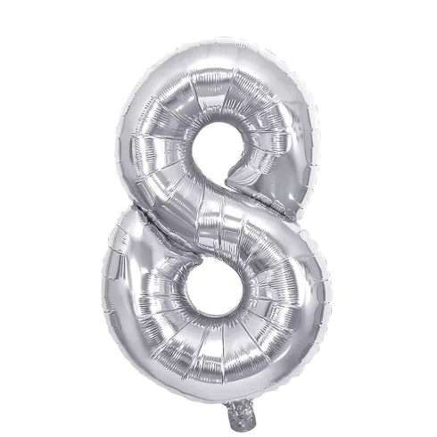 32- Party szám alakú lufi ezüst, 100 cm