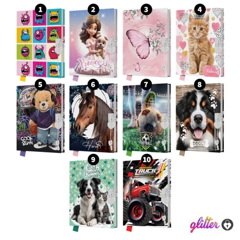 29 - Emlékkönyv A/5 lakatos, glitteres - 10 mintával