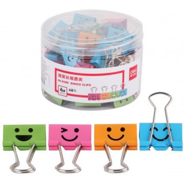 08- Binder kapocs Deli 25 mm Smile tégelyben (48 darab)
