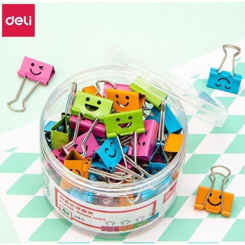 08- Binder kapocs Deli 25 mm Smile tégelyben (48 darab)