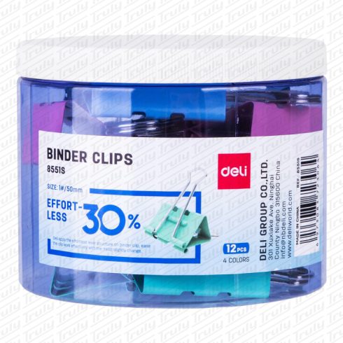 11- Binder kapocs Deli színes 50 mm, 8551S PASZTELL (12 darab)