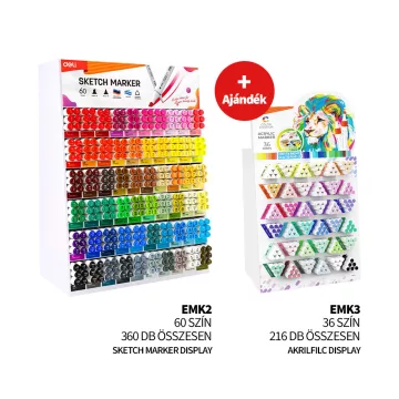   Sketch marker Deli 360 darabos display + AJÁNDÉK akril marker display (216 darab)