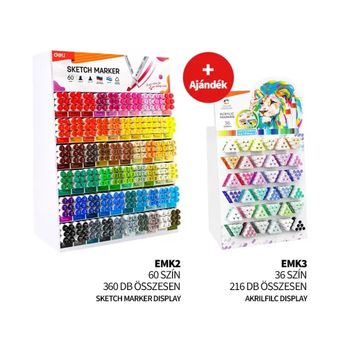 Sketch marker Deli 360 darabos display + AJÁNDÉK akril marker display (216 darab)
