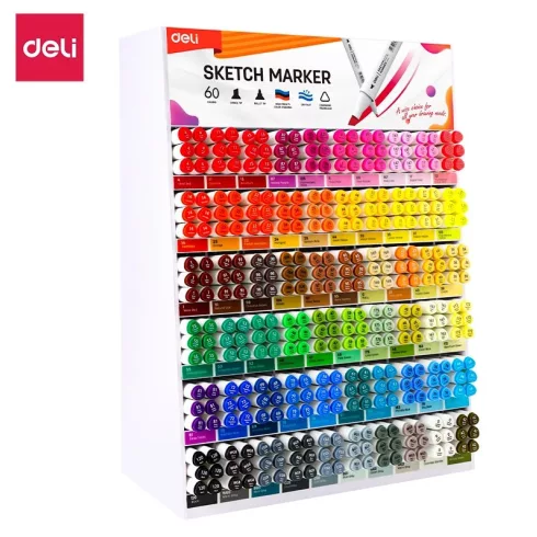Sketch marker Deli 360 darabos display + AJÁNDÉK akril marker display (216 darab)