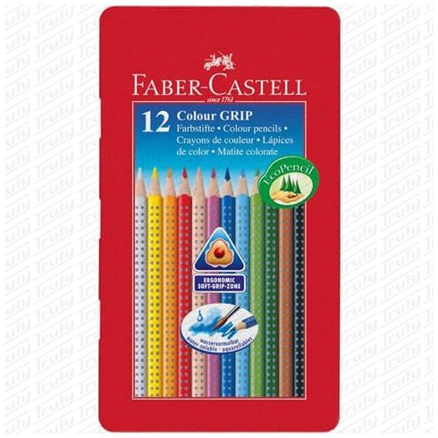 18- Színes ceruza Faber-Castell 12 darabos Grip 2001 fém dobozban