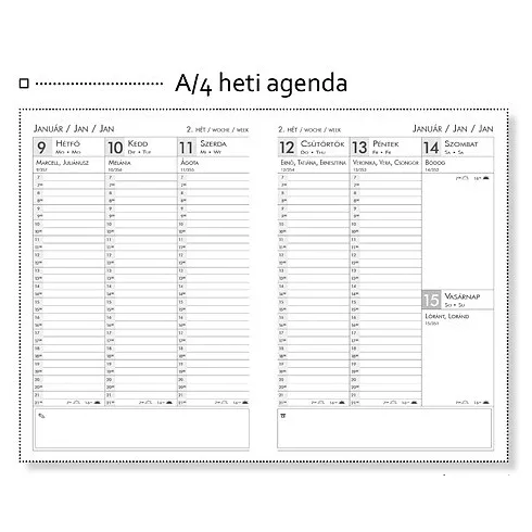 22- Heti agenda A/4 Szekszárd, Premium BRIGHT 2027 - 5 színben