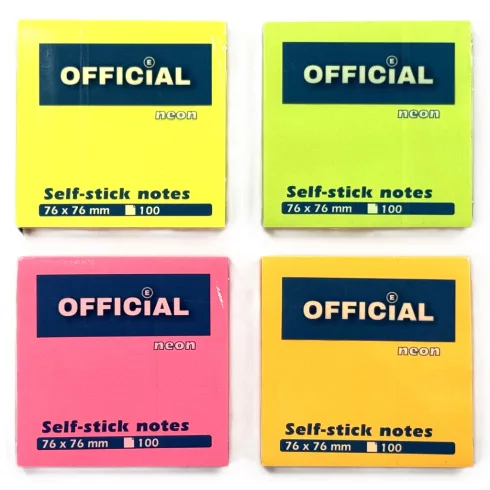 14- Öntapadós jegyzettömb Official 76x76, NEON - 4 színben