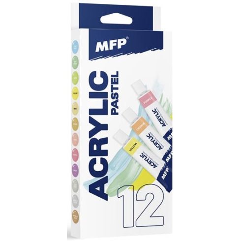 12- Akrilfesték MFP tubusos, 12 x 12 ml, pasztell + metál - 6300392