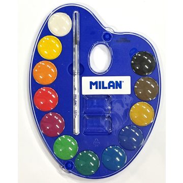 27 - Vízfesték Milan 12 darabos, palettán + ecset - 53412