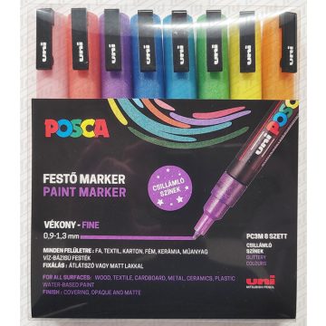 20- Dekormarker Uni Posca PC-3M 8 darabos GLITTER