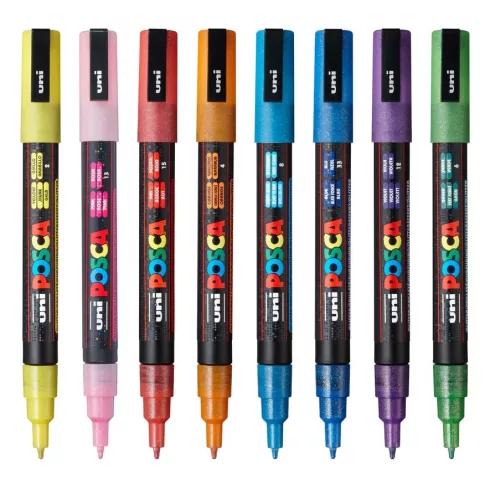 20- Dekormarker Uni Posca PC-3ML Glitter - 8 színben