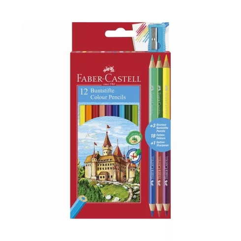 18-  Színes ceruza Faber-Castell 12+3 darabos vármintás - 110312